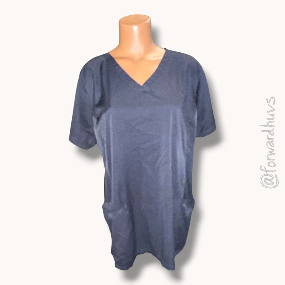 HH Works Gray V-Neck Scrub Top XL Stretch Medical Uniform Healthcare Shirt